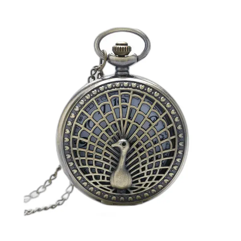 Relógio de bolso com colar de bronze vintage Birdy