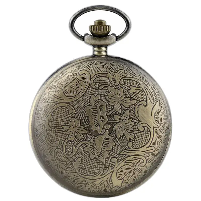 Relógio de bolso com colar de bronze com flores vintage