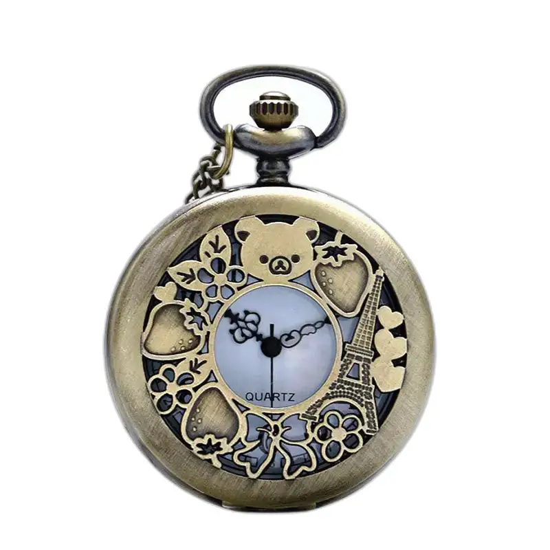 Glamouroso relógio de bolso com colar de bronze