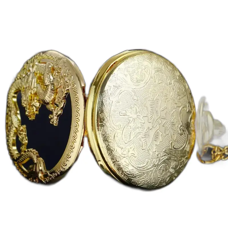 Relógio de bolso feminino com colar de quartzo dourado
