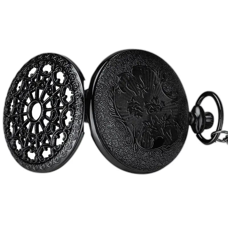 Relógio de Bolso Colar Flor Aranha Bronze Preto