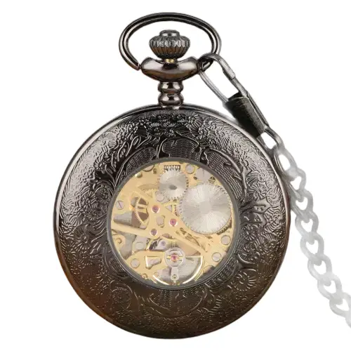 Relógio de bolso Dark Machine Illusion com mecanismo visível e design ornamentado