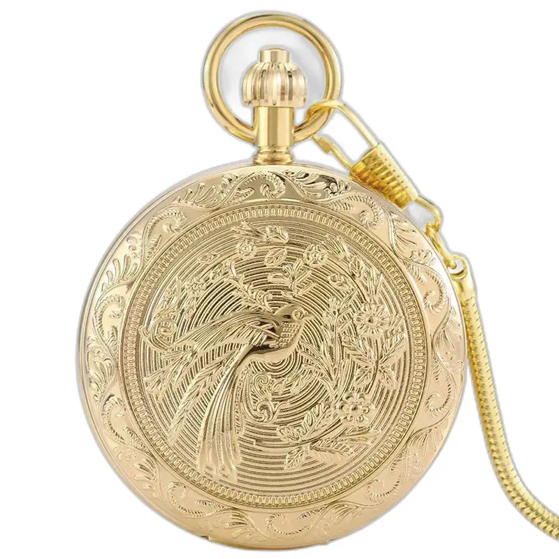Relógio de bolso Golden Luxe Double Chasseur, elegante relógio de ouro ornamentado