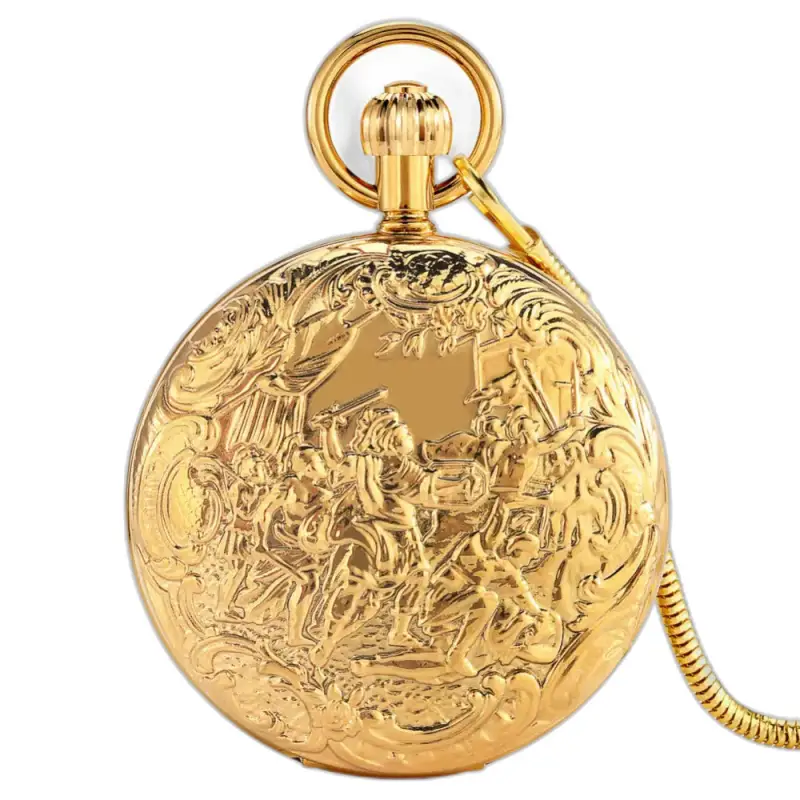 Relógio de bolso luxuoso com aba dupla em ouro e design elegante e refinado