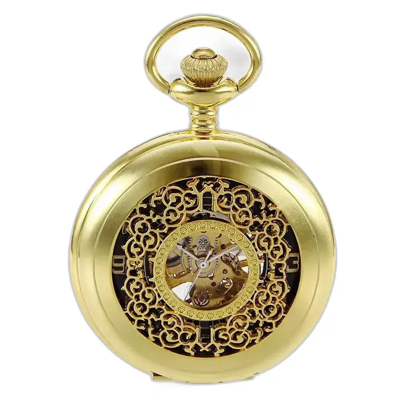 Relógio de bolso feminino em ouro, estilo chique, mecânico com corda manual, elegante e refinado