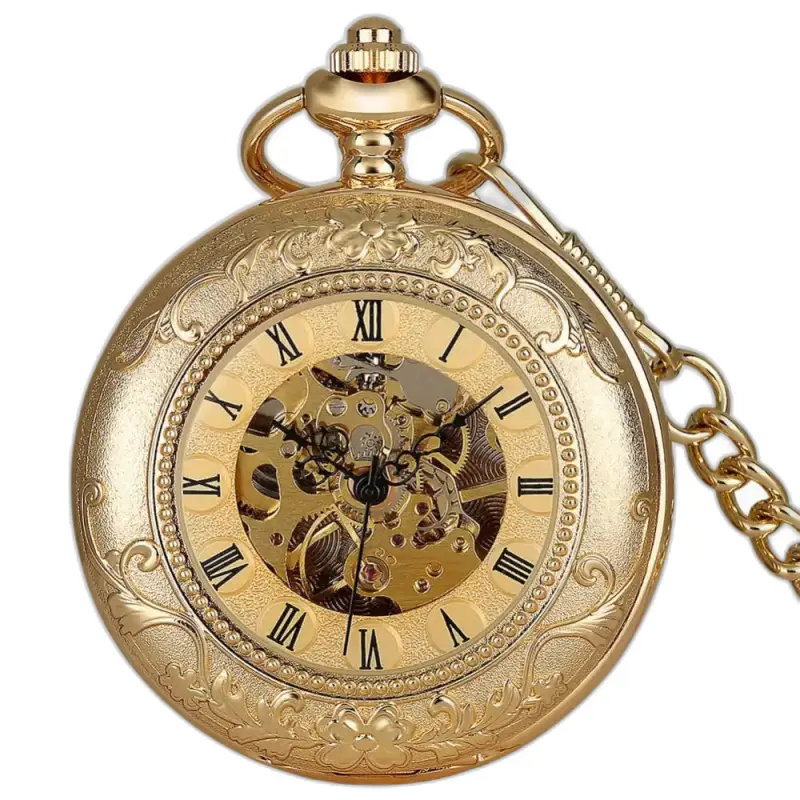 Relógio de bolso Golden Memory Luxe com mostrador dourado refinado