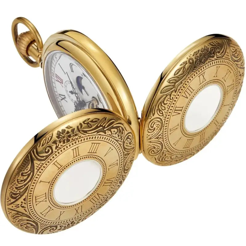 Relógio de bolso luxuoso Double Demi Chasseur com um lindo mostrador dourado