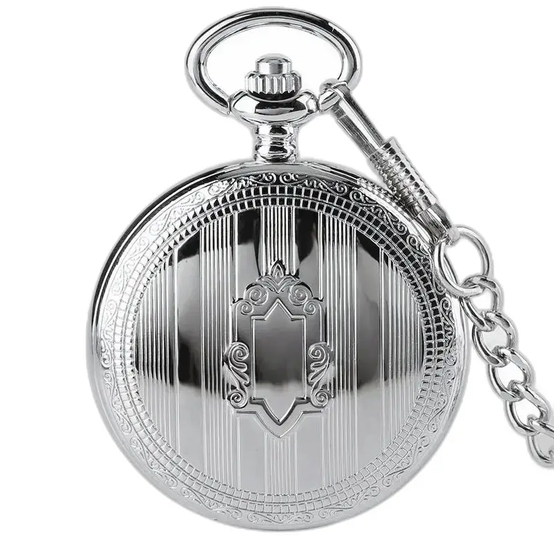Relógio de bolso mecânico de prata masculino de luxo com movimento mecânico e corrente