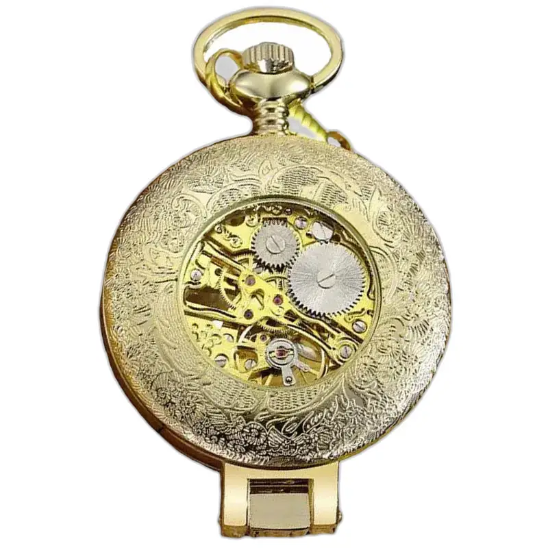 Relógio de bolso de luxo Marca Orkina Prata com movimento mecânico dourado