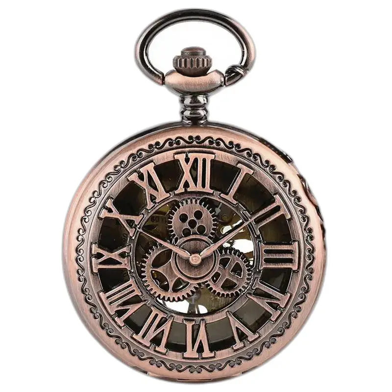Relógio de bolso mecânico de cobre estilo Steampunk com design de bronze ornamentado