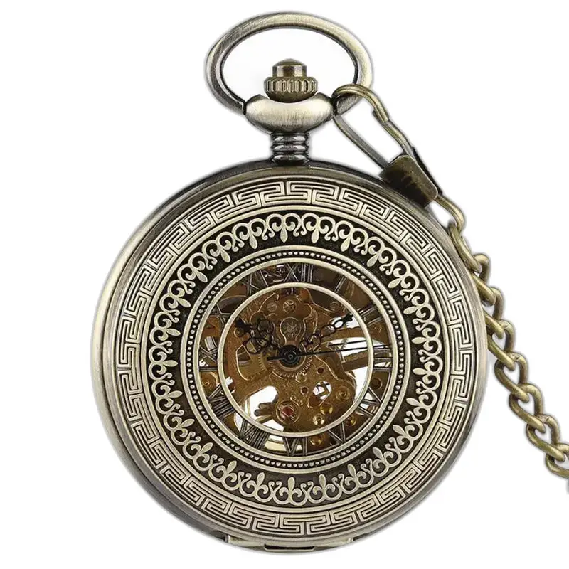 Relógio de bolso mecânico masculino Demi Chasseur com motivo de bronze ornamentado