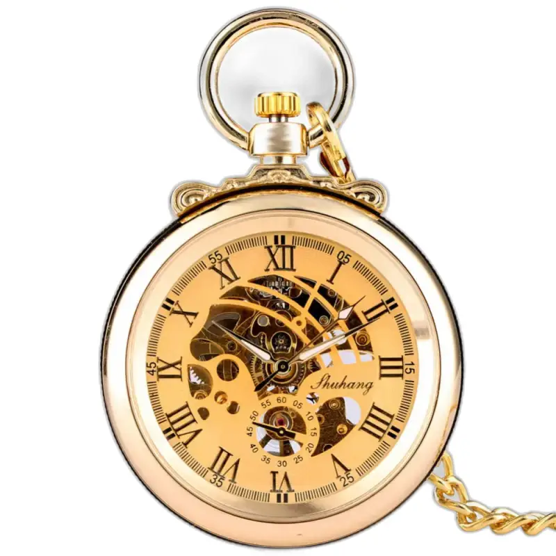 Relógio de bolso mecânico Gentleman Luxe dourado com algarismos romanos dourados