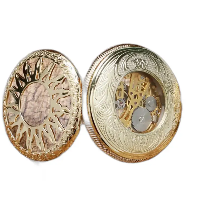 Relógio de bolso mecânico Golden Sun com design ornamentado e elegante
