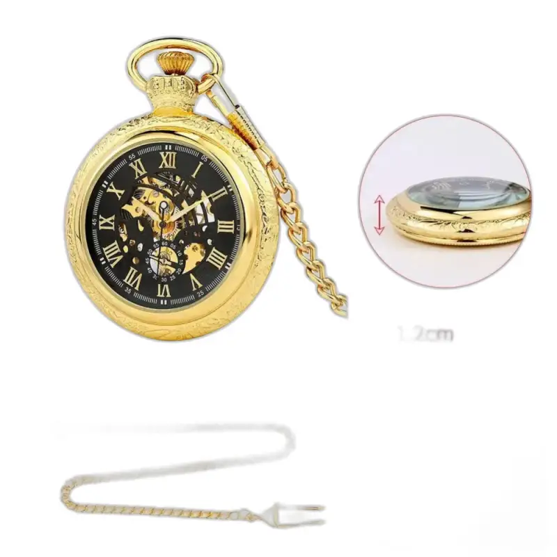 Relógio de bolso mecânico masculino Goldenheirloom Luxe com corrente de ouro