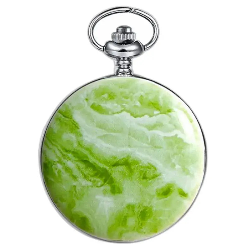 Relógio de bolso mecânico luxuoso Greenmarble com design marmorizado verde e branco
