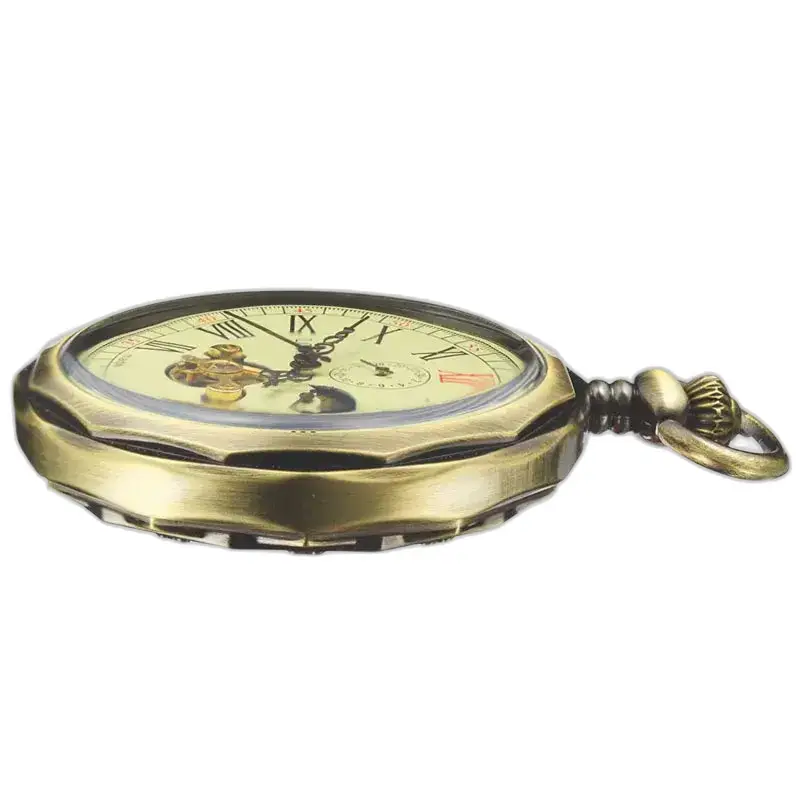Relógio de bolso mecânico luxuoso da fase da lua em elegante bronze antigo