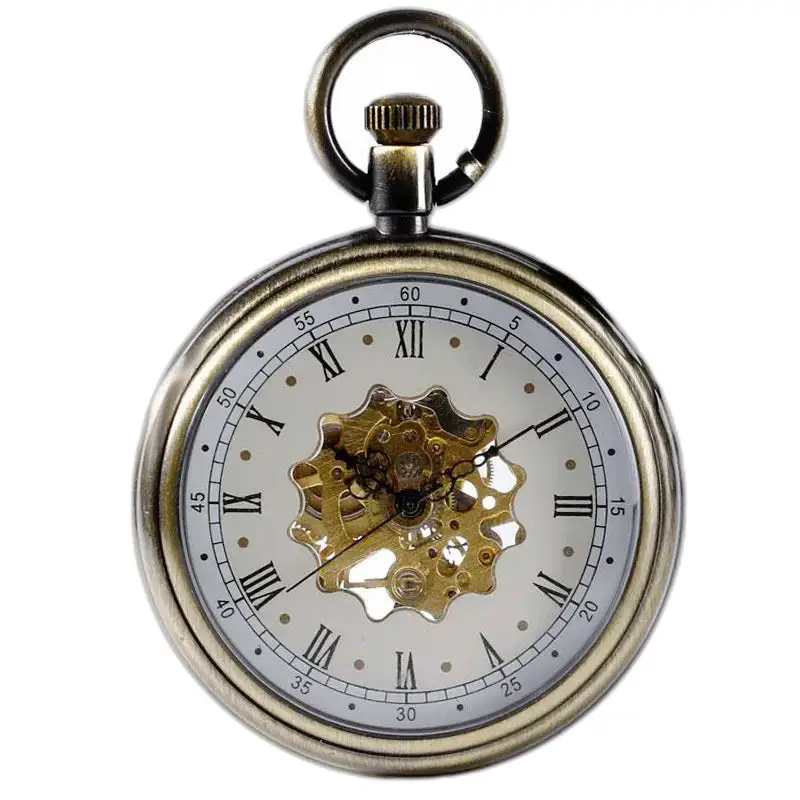 Relógio de bolso mecânico vintage de luxo com engrenagens visíveis