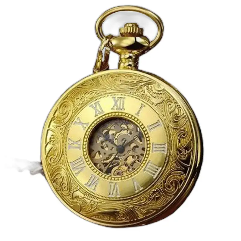 Relógio de bolso moderno mecânico chique em ornamento dourado sobre fundo elegante