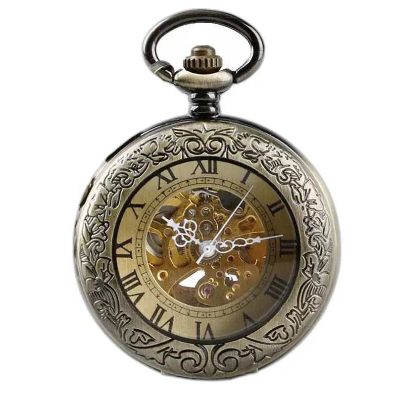 Relógio de bolso romano mecânico de luxo com design antigo e ornamentado