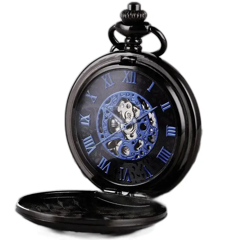 Relógio de bolso chique Steampunk Double Demi Hunter com algarismos romanos azuis