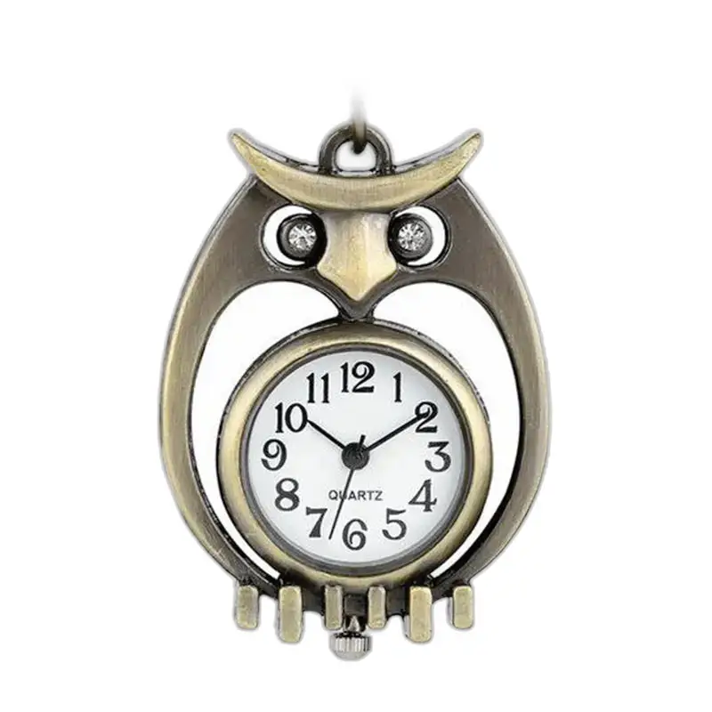 Relógio vintage de coruja em bronze com corrente, pingente em forma de coruja