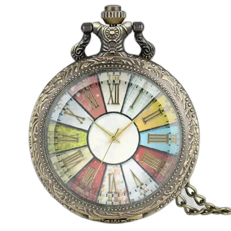Antigo relógio vintage com colar de bronze com design colorido e ornamentado