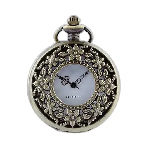 Relógio feminino vintage com colar de flor de bronze com elegante decoração floral em bronze