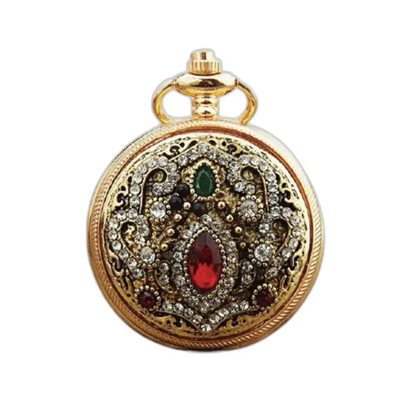 Relógio de colar chique Royale para homens e mulheres com relógio de colar de ouro e pedras preciosas