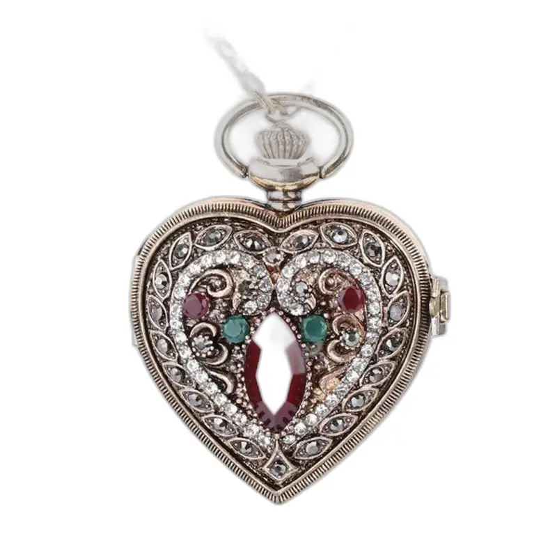 Relógio Open Flip Diamond Heart Necklace com um design elegante em forma de coração