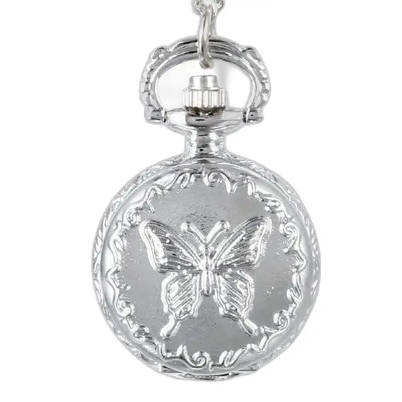 Relógio de colar de borboleta prateado vintage com design encantador de borboleta prateada