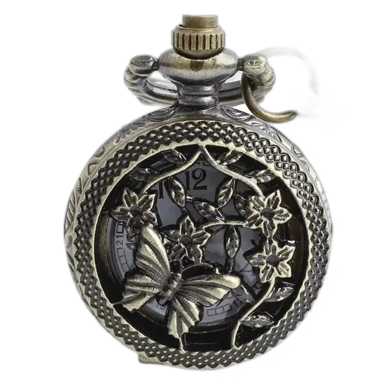 Relógio vintage com colar de borboleta em bronze e design de borboleta ornamentado