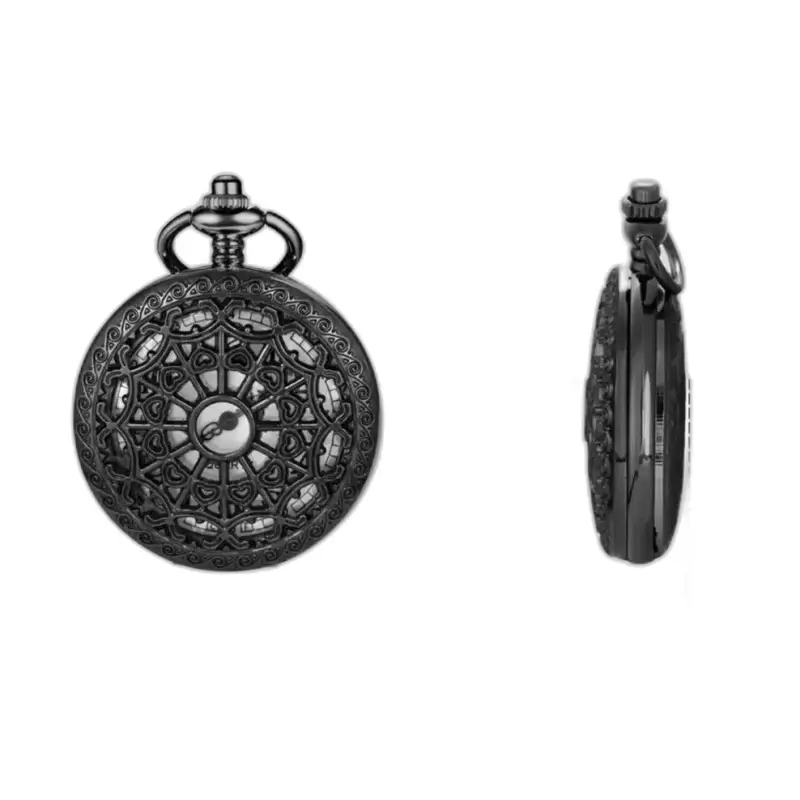 Relógio feminino Steampunk com colar de quartzo preto decorado com preto e elegante