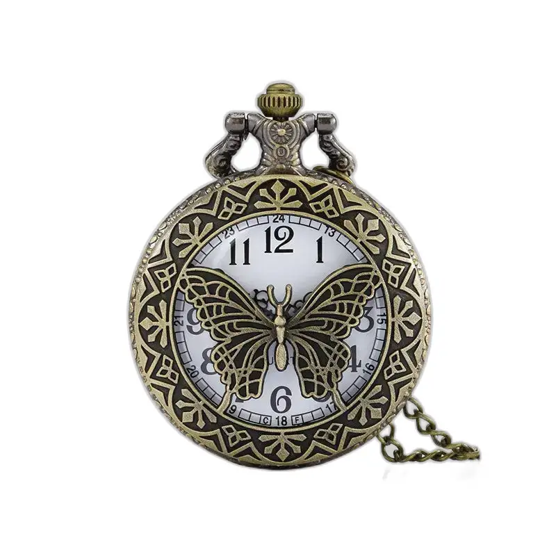 Relógio feminino com colar de quartzo borboleta vintage com padrão de borboleta elegante
