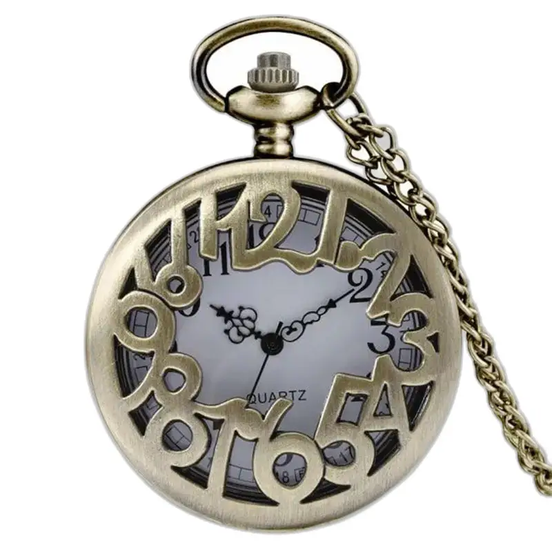 Relógio retrô feminino com relógio de bronze e elegante corrente vintage