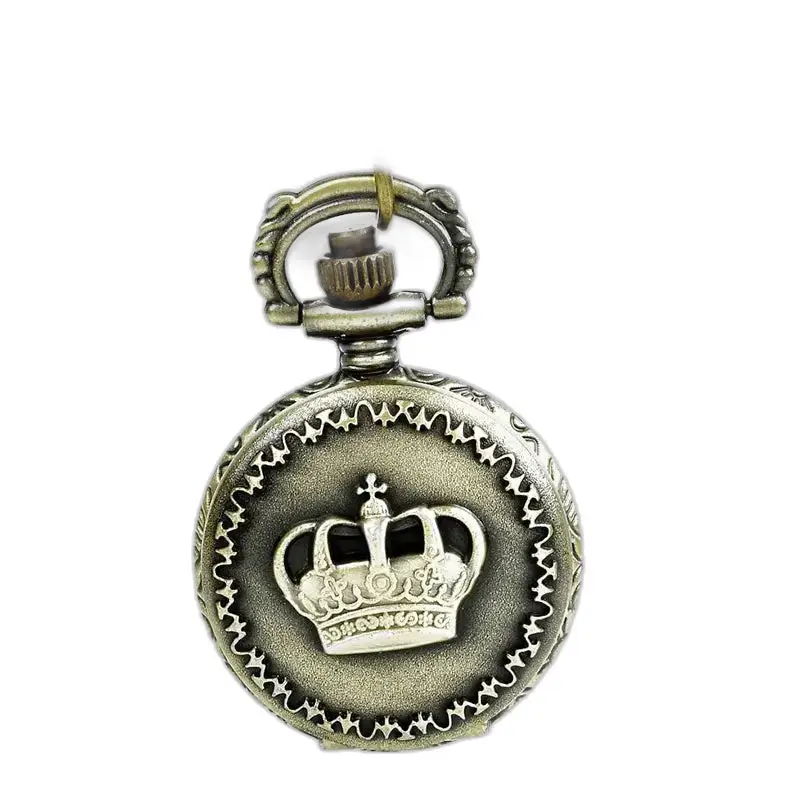 Relógio de colar de bronze vintage Royal Crown com relógio de bolso ornamentado de coroa antiga
