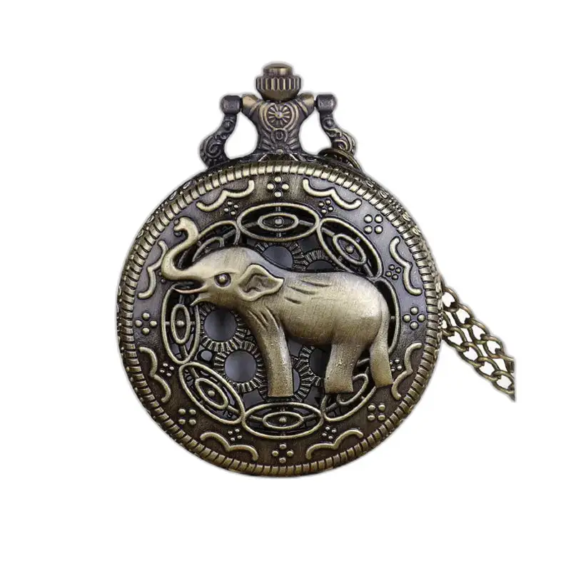 Relógio de bolso de elefante de bronze Relógio de colar de elefante vintage mostrador branco elegante