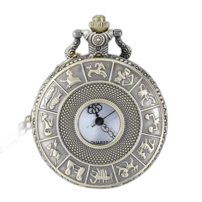 Relógio vintage com colar de quartzo do zodíaco chinês com design astrológico exclusivo
