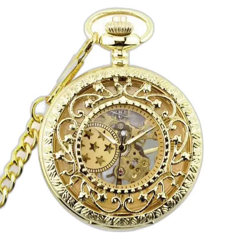 Relógio de bolso luxuoso dourado Lolite Gusset, elegante relógio dourado ornamentado