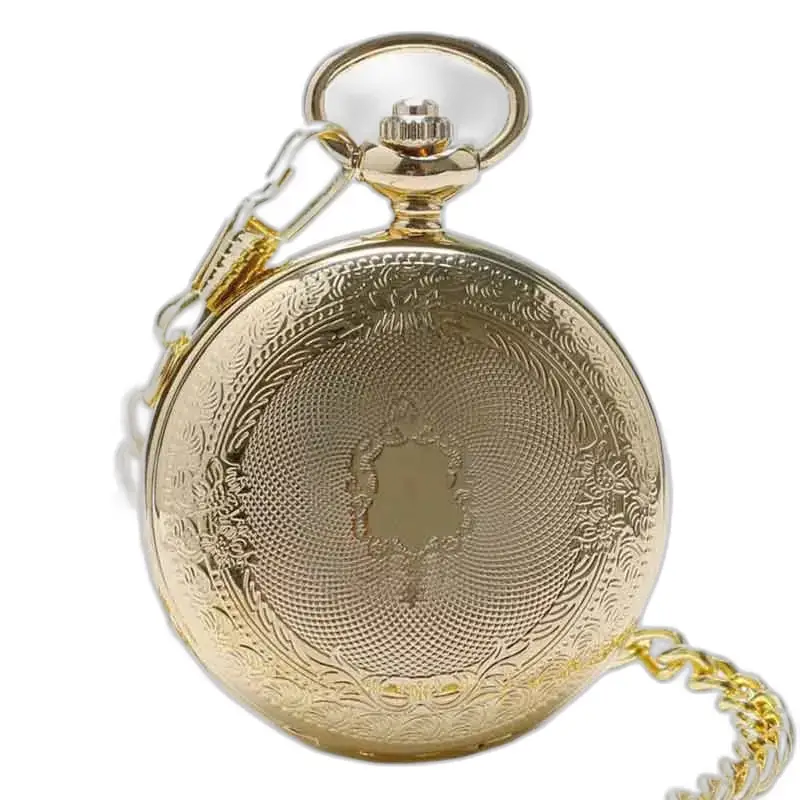 Relógio de bolso luxuoso com reforço em topázio dourado e corrente elegante