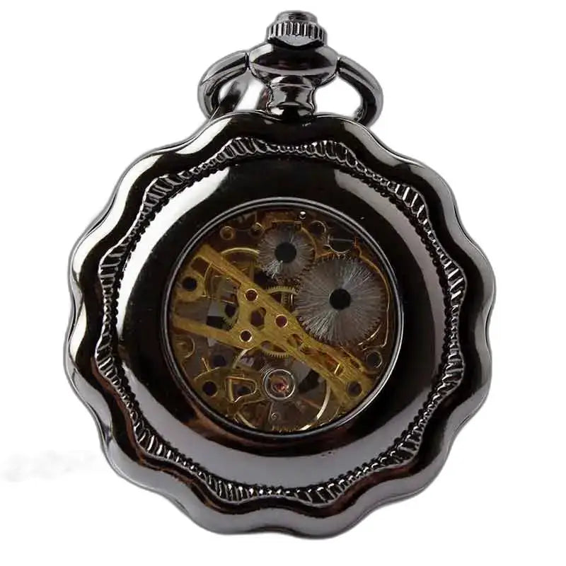 Relógio de bolso Steampunk Platinum Gusset com um elegante design preto mecanizado