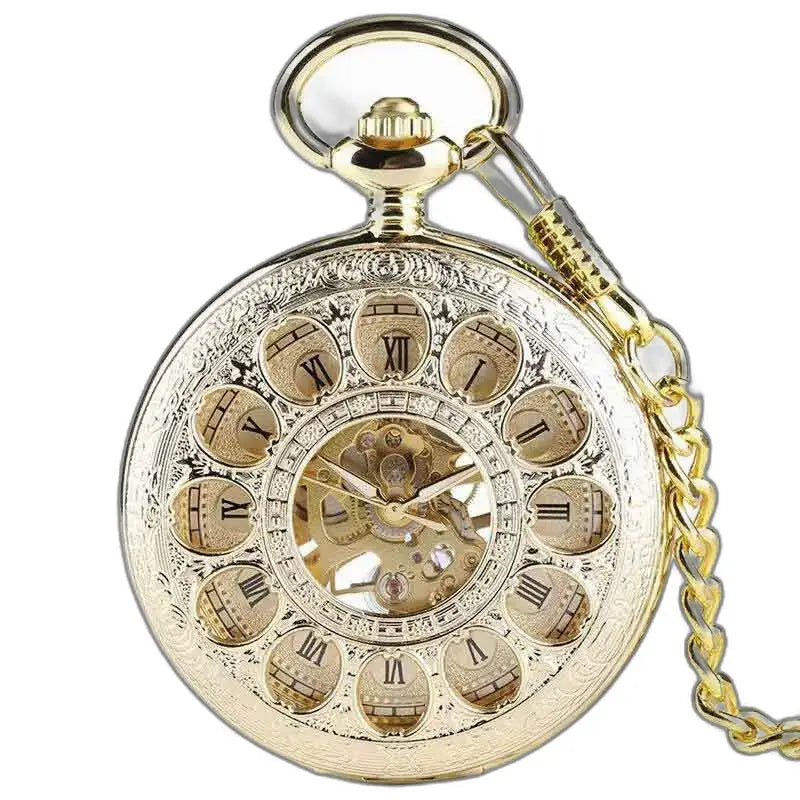 Relógio de bolso luxuoso em ouro Jade com corrente e elegante mostrador dourado