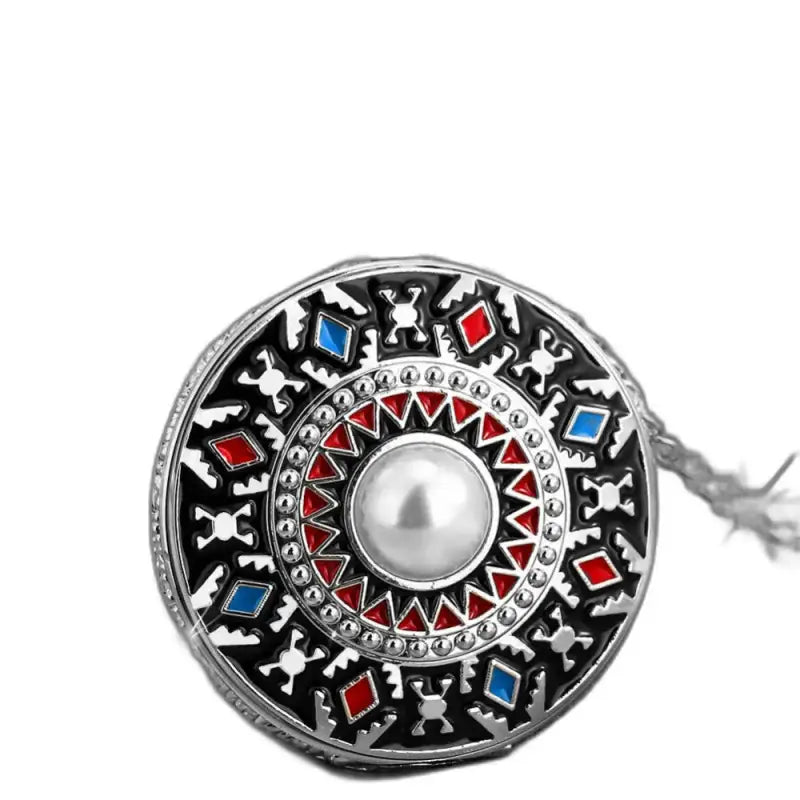 Broche circular ornamentado com centro de pérola para relógio de bolso com colar de diamantes