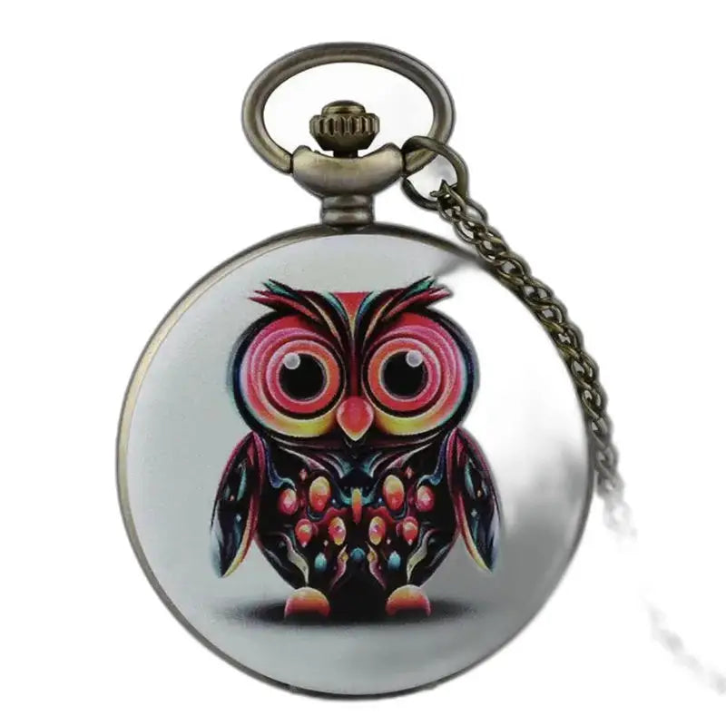 Relógio de bolso feminino multicolorido com design de coruja elegante e exclusivo