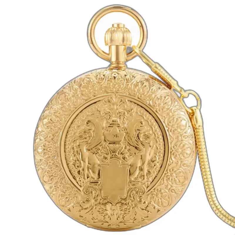 Relógio de bolso duplo Golden Majesty Chic com corrente de ouro tonificado