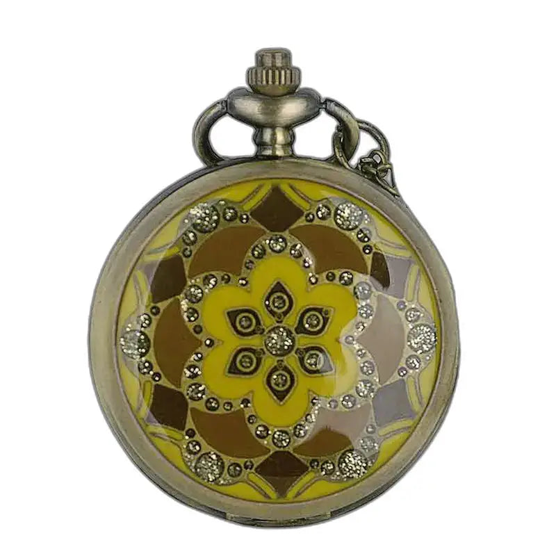 Relógio de bolso feminino Ladybug Yellow Orange Diamonds com padrões em amarelo e marrom