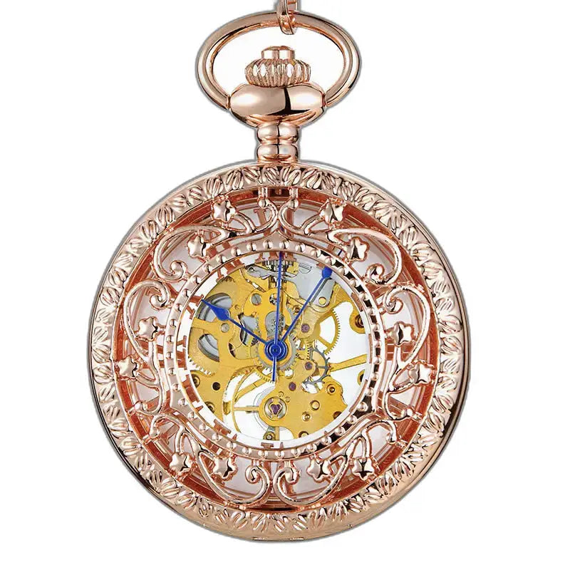 Relógio de bolso mecânico artesanal de luxo Steampunk com relógio de ouro rosa