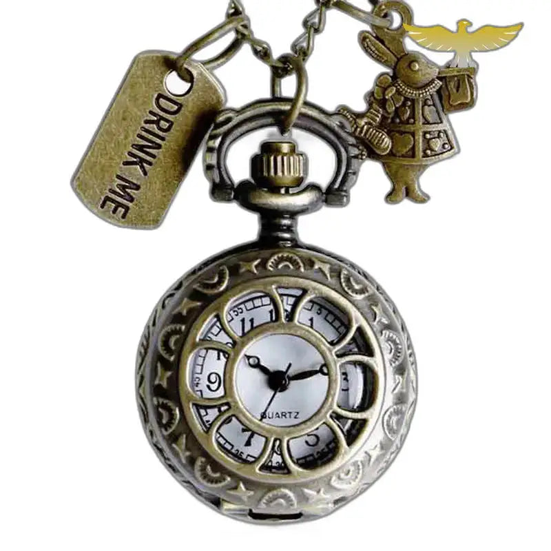 Relógio de bolso feminino com pingente, corrente medalhão e pingente vintage