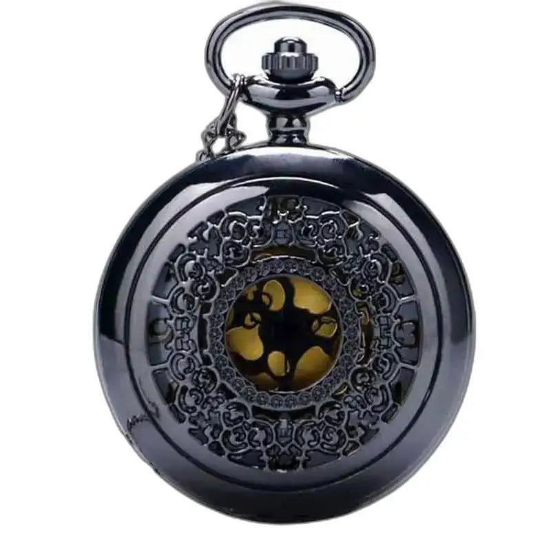 Relógio pendente feminino prateado chique com elegante relógio de bolso preto ornamentado