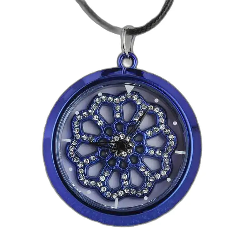 Relógio pendente de flor azul chique e refinado, relógio pendente com design floral