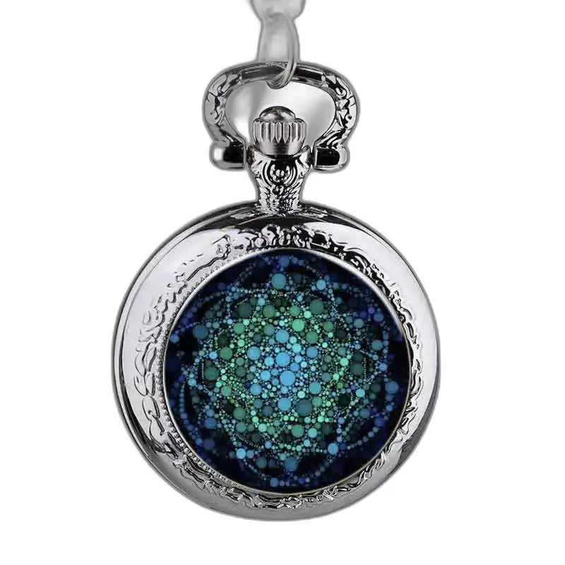Relógio elegante com pingente de roseta frisada e design geométrico azul e verde